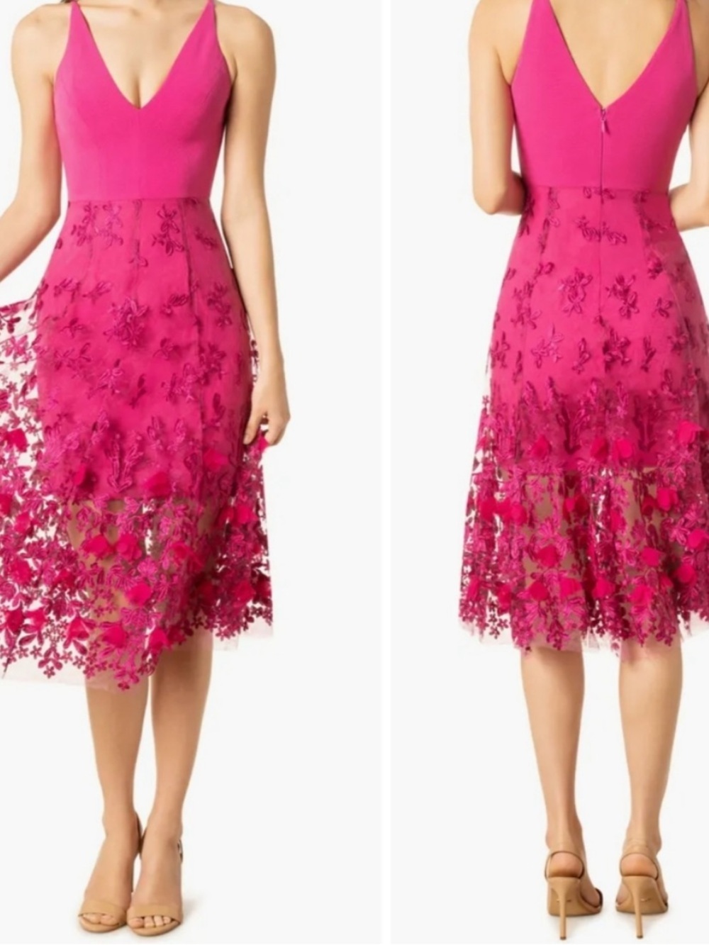 Dress The Population Darleen V-Neck 3D Floral Appliqué Midi Dress Size XXL